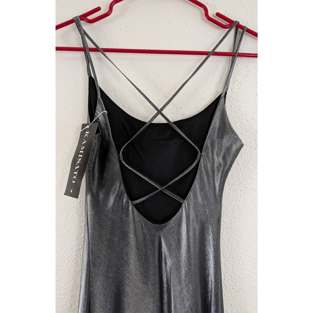 New Kamisato sz 4 Strappy Maxi Slip Dress satin silver gray lined Y2k 0210 - Picture 5 of 9